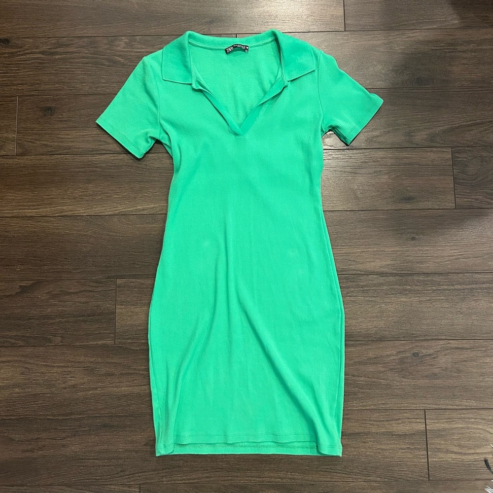 ZARA Green Collared Bodycon Dress
